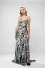 Rochie lunga cu imprimeu  si corset drapat