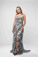 Rochie lunga cu imprimeu  si corset drapat