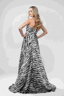 Rochie lunga cu imprimeu  si corset drapat