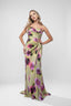 Rochie lunga din matase imprimata cu slit lateral