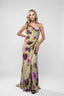 Rochie lunga din matase imprimata cu slit lateral