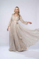 Long wrap dress in iridescent silk
