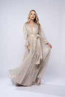 Long wrap dress in iridescent silk