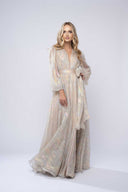 Long wrap dress in iridescent silk