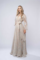 Long wrap dress in iridescent silk