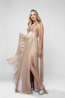 Rochie lunga tulle matase cu esarfe