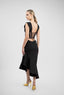 Rochie midi neagra cu corset transparent si fusta asimetrica