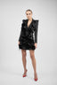Rochie sacou cu volane arhitecturale si fulgi de strut