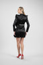 Rochie sacou cu volane arhitecturale si fulgi de strut