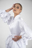 Rochie midi peliculizata cu fusta asimetrica