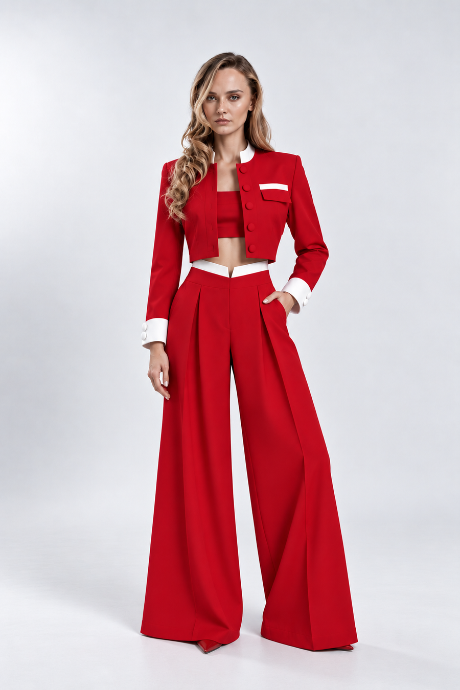 Pantaloni palazzo red & white