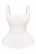 Corset alb cu bretele late si peplum sculptural