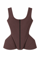 Corset sculptural cu bretele late si peplum maro