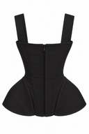 Corset negru cu bretele late si peplum sculptural