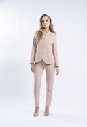 Costum bej cu guler tunica si pantaloni conici