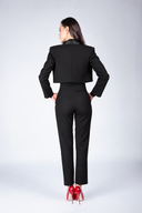 Sacou negru cropped cu detalii din satin de matase