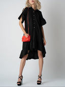 Rochie camasa asimetrica Black cu design feminin, croiala moderna si detalii statement Monarh Design