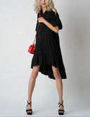 Rochie camasa asimetrica Black cu design feminin, croiala moderna si detalii statement Monarh Design