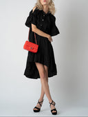 Rochie camasa asimetrica Black cu design feminin, croiala moderna si detalii statement Monarh Design