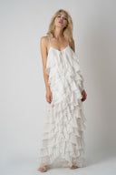 Rochie maxi cu volane din amestec de matase Lucky White
