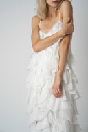Rochie maxi cu volane din amestec de matase Lucky White