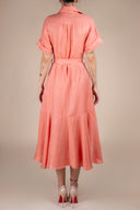 Rochie camasa midi cu volan si cordon Burnt Orange cu design feminin, croiala moderna si detalii statement Monarh Design