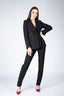 Pantalon negru conic cu dungi laterale din satin