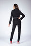 Pantalon negru conic cu dungi laterale din satin