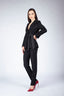 Pantalon negru conic cu dungi laterale din satin