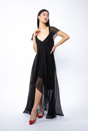 Rochie asimetrica lejera din amestec de matase Black