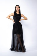Rochie din voal cu amestec de matase si spate decupat black