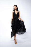 Rochie halter midi brodata Black