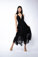 Rochie halter midi brodata Black