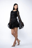 Rochie mini matase brodata cu maneci evazate