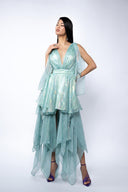 Rochie print cu esarfe asimetrice