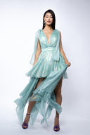 Rochie print cu esarfe asimetrice