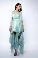 Rochie print cu esarfe asimetrice
