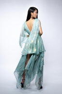 Rochie print cu esarfe asimetrice
