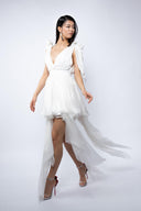 Rochie  alba cu esarfe asimetrice