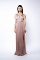 Silk dress with high slit and transparent corset