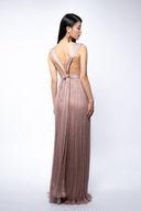 Silk dress with high slit and transparent corset