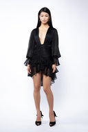 Silk dress with deep neckline