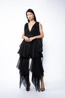 Rochie neagra cu esarfe asimetrice