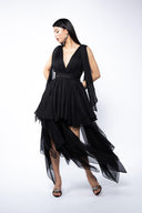 Rochie neagra cu esarfe asimetrice