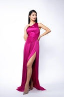 Silk dress with deep slit