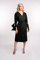 Rochie midi din bumbac cu funda la maneci