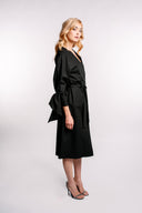 Rochie midi din bumbac cu funda la maneci