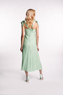 Rochie midi din in cu bust fronsat