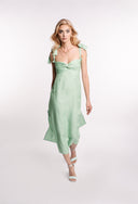Rochie midi din in cu bust fronsat