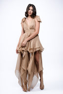 Rochie nude cu esarfe asimetrice